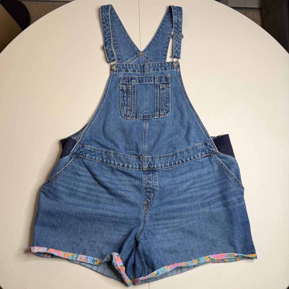 Old Navy Womens Maternity XL Shortalls Denim Blue Medium Wash Overalls